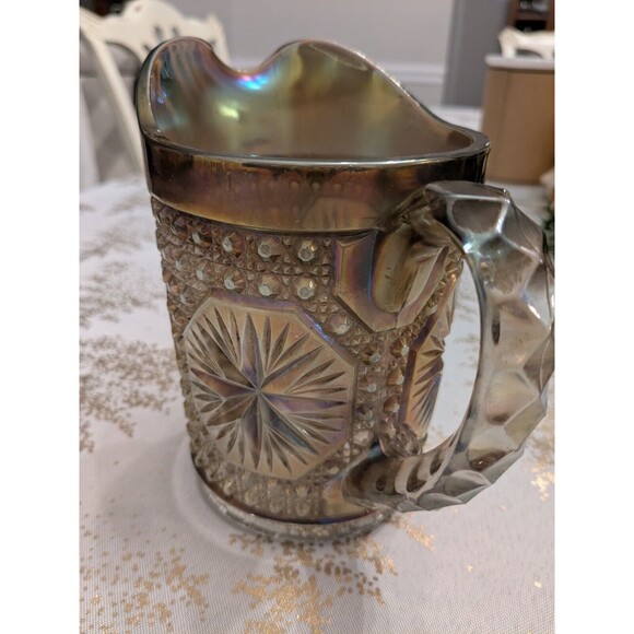 Vtg Imperial Glass Ohio Pitcher Amelia Smoke Carnival Glass 5.5" MCM Iridescent - Picture 4 of 16